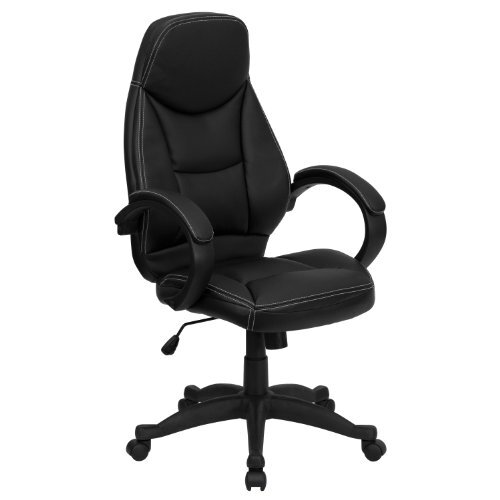 Flash Furniture Hoge rug lederen eigentijdse Executive draaibare stoel met armen, zwart, 83,82 x 66,04 x 30,48 cm