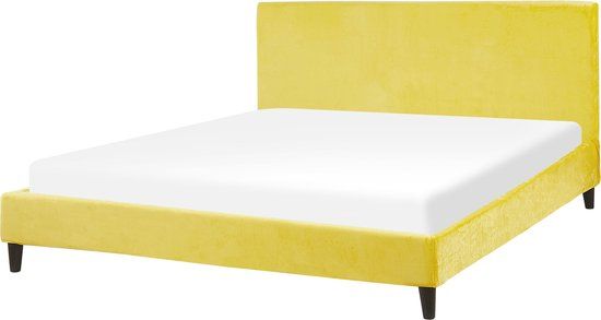 Beliani FITOU Tweepersoonsbed - Geel Fluweel 160x200cm