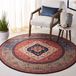 Safavieh Perzisch medaillon tapijt machinewasbaar en antislip - ideaal voor drukke gebieden - Tucson Collection, korte pool, rood en blauw, 120 x 120 cm