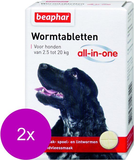 BEAPHAR Wormtablet All In One Hond - Anti wormenmiddel - 2 x 2 tab 2.5 Tot 20 Kg