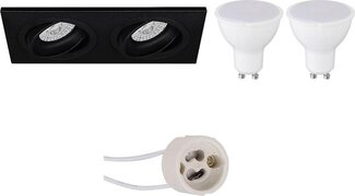 BES LED LED Spot Set - Pragmi Borny Pro - GU10 Fitting - Inbouw Rechthoek Dubbel - Mat Zwart - 6W - Natuurlijk Wit 4200K - Kantelbaar - 175x92mm