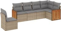 vidaXL 6-delige loungeset met kussens, polyrattan, beige