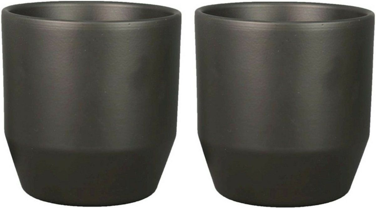 Bela Arte Plantenpot - 2 stuks - keramiek - mat antraciet - D19.5/H18.5 cm