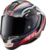 Alpinestars Supertech R10 Team Zwart Carbon Fluo Rood Donkerblauw Mat Integraalhelm