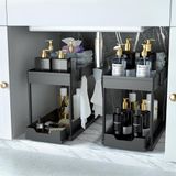 Merkloos Gootsteenkast Organizer met rits - 2 stuks badkamerkastorganizer - 2-laags schuifkast mand organizer - lade multifunctionele badverzamelmanden voor badkamer (zwart)