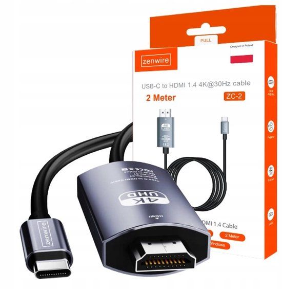 Zenwire ZC-2 USB-C 3.1 naar HDMI Adapter Kabel 200cm Zwart