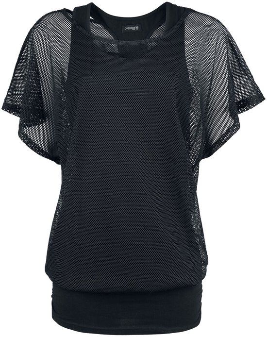 Gothicana by EMP Zwart dubbellaags mesh T-shirt - Dames - 5XL