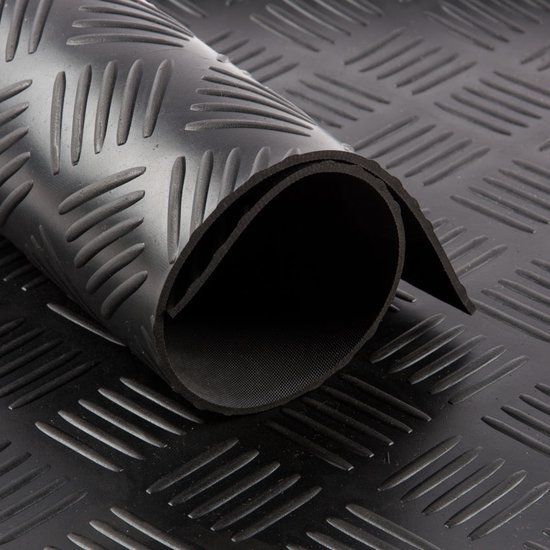 Rubber mat tranenplaatmotief - 1 x 1,2 meter - 3mm dik - Zwart