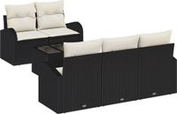 vidaXL Tuinbank Set 6-delig Zwart Polyrattan