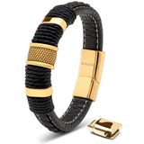 SERASAR Echte Leren Armband voor Jongens [Ring] - Goud 17cm