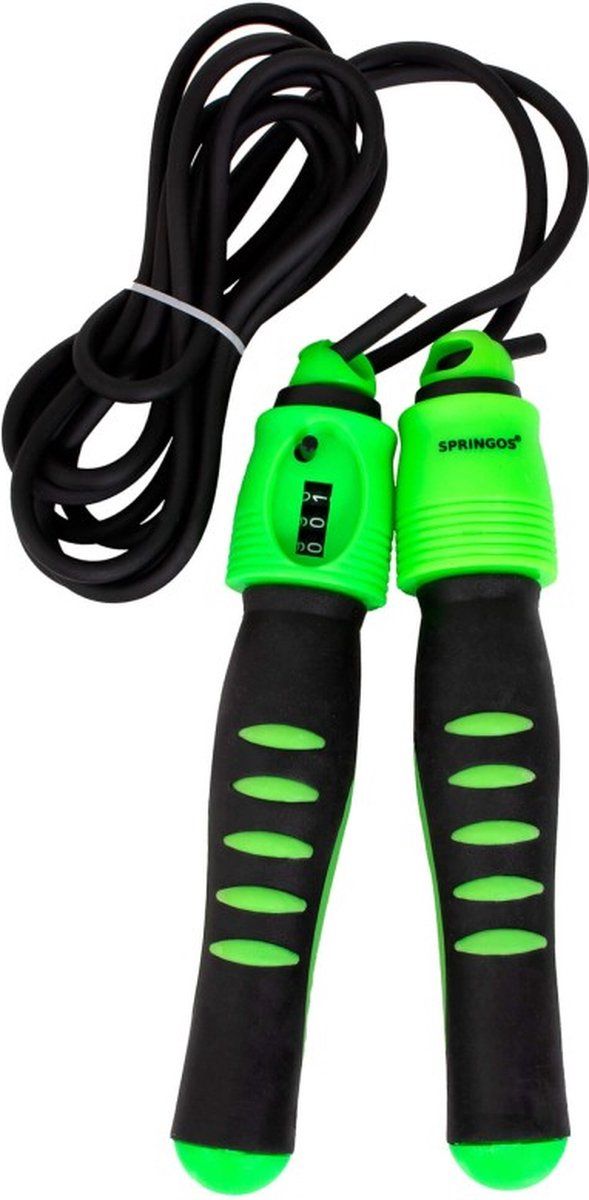 Springos Springtouw | Sport springtouw | Fitness springtouw | Verstelbaar | Stappenteller | Groen 275 CM