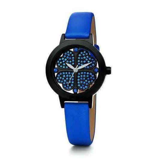 Folli Follie WF2Y005SSU Dames Horloge - Ø 30 mm - Blauw Leer
