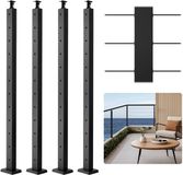 VEVOR Kabelleuningpaal, 4-Pack, 1067x50,8x50,8 Mm, voorgeboord Horizontaal Gat, Roestvrij Staal Sus304, Gebogen Horizontale Beugel, voor Leuning, Balustrade, Zwart