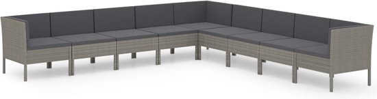 vidaXL 9-delige Loungeset met kussens poly rattan grijs