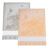 Filet - Set van 2 theedoeken van jacquard met inzetstuk van Aida-stof, 55 gaten om te borduren, ideaal voor het drogen van servies, gemaakt in Italië, bloemenpatroon, kleur geel en touw
