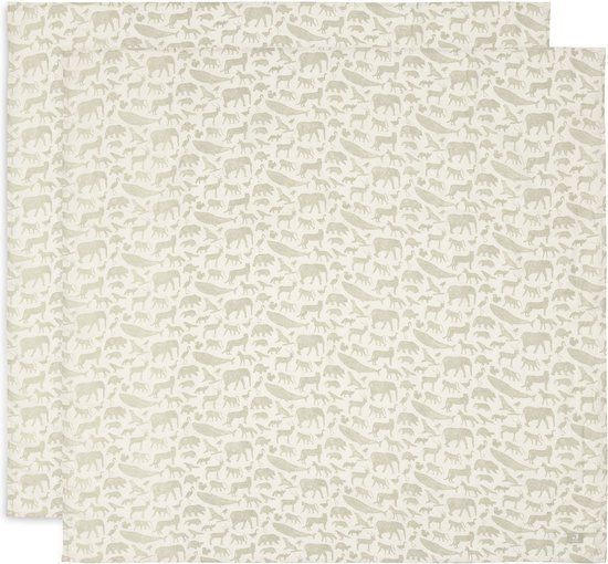 Jollein Hydrofiele Doek Large 115x115cm - Animals - 2 Stuks - Olive Green