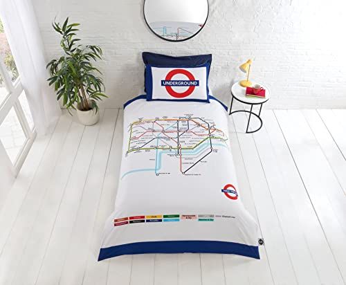 Underground London Underground Tube Dekbedovertrek en Kussenslopen Beddengoed Bed Set - Enkel, Wit
