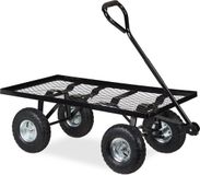 Merkloos Relaxdays bolderkar tuin met luchtbanden tot 200 kg staal zwart 34,5 x 51 x 96 cm