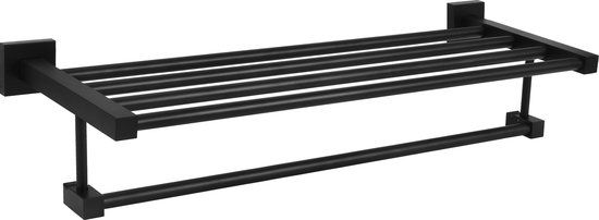 QUVIO Handdoekrek - Zwart - Aluminium - Met Plank