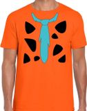 Bellatio Decorations Fred Holbewoner Carnaval Verkleed T-shirt Oranje voor Heren - L