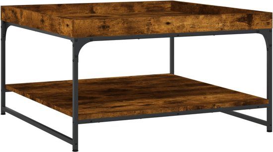 vidaXL Salontafel 80x80x45 cm bewerkt hout en ijzer gerookt eikenkleur