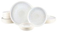 CreaTable, 25394 Yuki White 12-delig tafelservies voor 4 personen van aardewerk, vaatwasser- en magnetronbestendig, gemaakt in Portugal