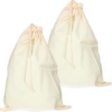 Merkloos Katoenen canvas opbergzak/waszak met afsluitkoord - 2x - 49 x 75 cm - 38 liter - naturel kleur