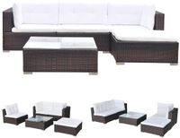 vidaXL 5-delige hoek loungeset met kussens, bruin polyrattan