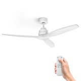 Ufesa CFTB Plafondventilator, 40 W, 6 snelheden, zeer stil, 3 vleugels van natuurlijk hout, 132 cm, zomerfunctie, 8-uurs timer, afstandsbediening, wit