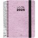 Grafoplas Weekkalender 2025, A6, Ecojeans roze, Spaans, spiraalbinding, hardcover, gevoerd met denimstof, gerecyclede draden, elastische sluiting, van januari tot december, inclusief stickers, FSC