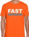Bellatio Decorations Shoppartners Bv Fast coureur supporter / finish vlag t-shirt oranje voor heren - race autosport / motorsport thema / race supporter met finish vlag L