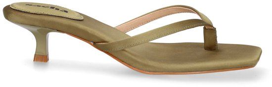 Sacha - Dames - Groene satijnen slippers met hak - Maat 37
