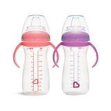 Munchkin Gentle Transition Babybeker, transparante oefenbeker voor baby's en peuters met handgrepen en deksels, BPA-vrije lekvrije beker, 4 maanden, 296 ml, 2 stuks, roze/paars