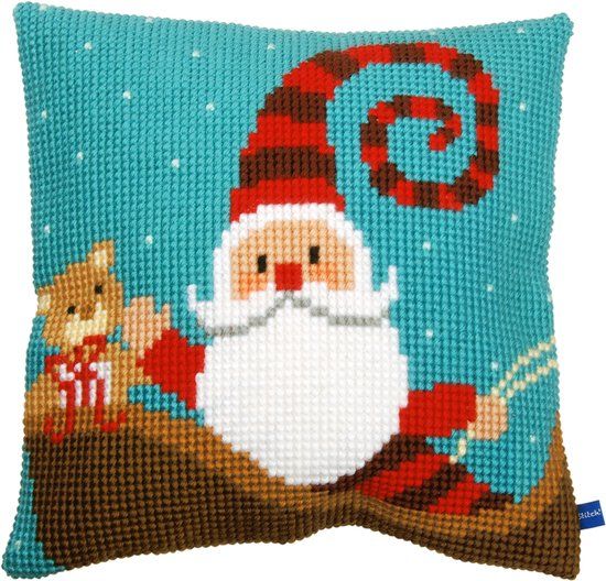 Vervaco Kussen vrolijke kerstman - 5413480623785
