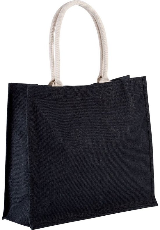 Kimood Jute zwarte shopper/boodschappen tas 42 cm - Stevige boodschappentassen/shopper bag