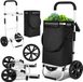 Bol Trolley de courses à roulettes Pliable Sac de courses amovible Chariot de courses 2,42 kg Noir