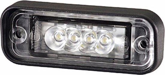 HELLA Kentekenlamp - LED - 12V - Inbouw/Schroefaansluiting - Lenskleur: Transparent - Stekker: Platte stekker - Bovenaan/Buiten - Aantal: 1