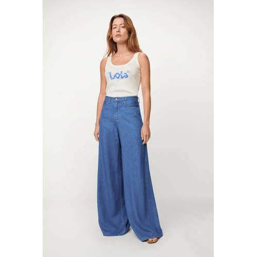 Lois High Waist Wide Leg Jeans Medium Blue Denim