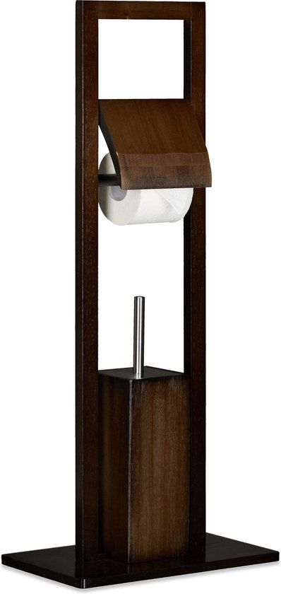 Relaxdays Toiletaccessoireset - Toiletrolhouder & WC-borstel - Bamboe - Bruin