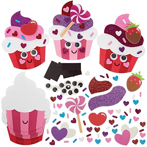 Baker Ross FX329 Liefdeshart Cupcake Magneet sets - pak van 8, Valentijnsdag Schuim Knutsel Set voor kinderen