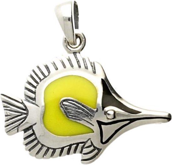 Zilveren Tropische vis kettinghanger met geel emaille - Unisex