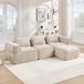 Canapé trois places, canapé d'angle, modulaire, sans accoudoirs, rembourrage en mousse 32D, coussins d'assise profonds, avec repose-pieds (beige)