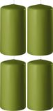 Enlightening Candles 4x Olijf Groene Cilinderkaarsen/Stompkaarsen 6 x 8 cm 27 Branduren - Geurloze Kaarsen Olijf Groen - Woondecoraties
