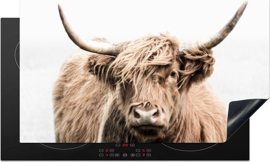 KitchenYeah® Inductie beschermer 91.6x52.7 cm - Schotse Hooglander - Gras - Wit
