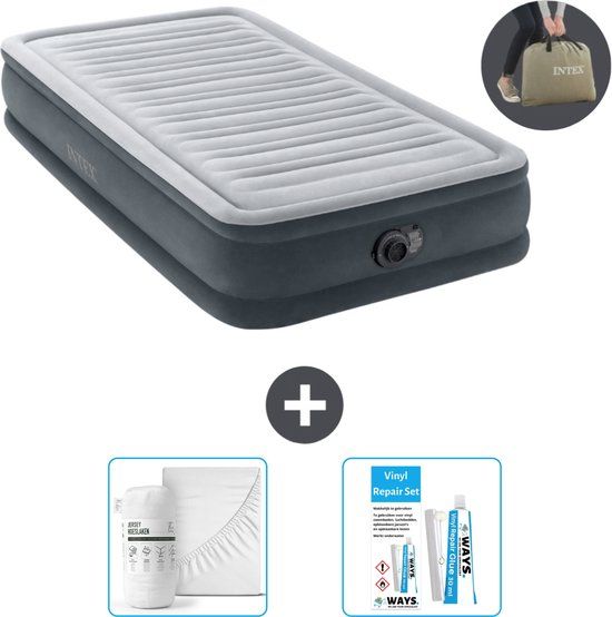 Intex Luchtbed - 1 Persoons - 99 x 191 x 33 cm - Grijs - Inclusief pomp - Hoeslaken en Reparatieset