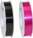 Bellatio Decorations 2x rollen satijn cadeaulint/sierlint - 2.5 cm x 91 meter - zwart en fuchsia roze