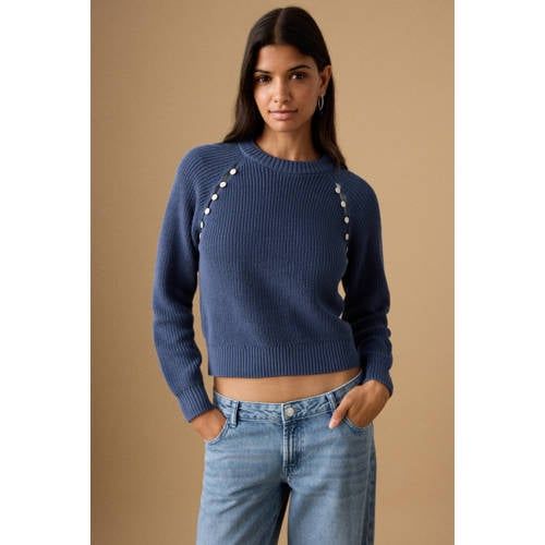 MANGO TEEN trui blauw rib gebreid