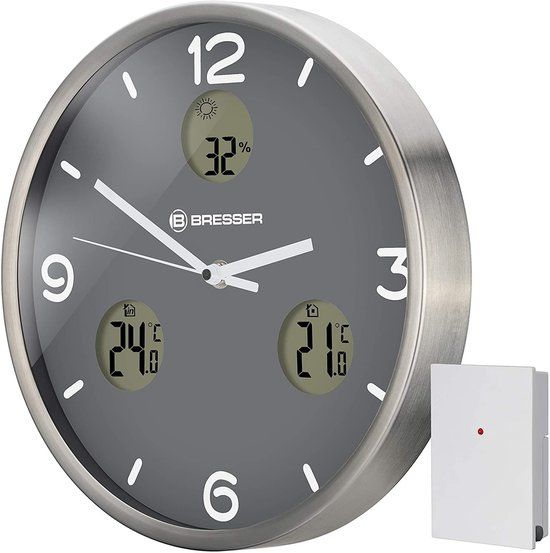 Bresser MyTime Wandklok Antraciet - 30 cm - RVS - Grijs/Zilver