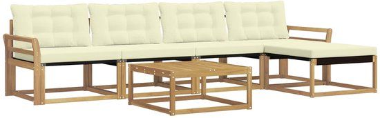 vidaXL - Acacia Houten Loungeset - Wit en Crèmekleurig - 5 Zitplekken