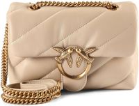 Pinko Leren Schoudertas Love Puff Mini CL Sheep Nappa Beige - Smoke Grey - Antique Gold